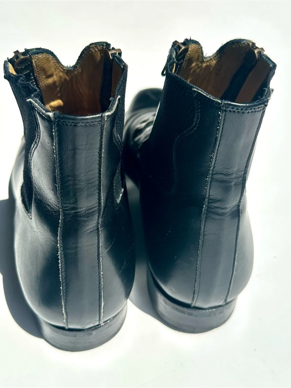Tucci EZ Short Boots Double Zipper Stretch Panel Leather Black Riding Paddock 43